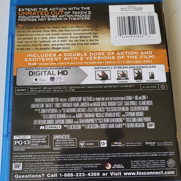 LIAM NEESON IN TAKEN 1,2,& 3 BLU-RAY MOVIE'S - Picture 6 of 9